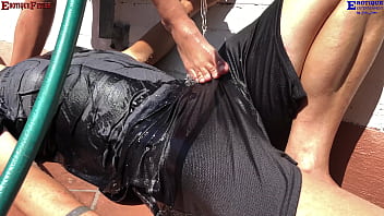 Erotique entertainment erotiquefetish threesome two amateur girls one big dick outdoor footjobs "barefoot patio wet dreams" starring eric john