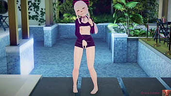 White haired beauty masturbates at outdoor pool squirts until the water rises