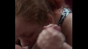 32 year old ginger milf giving sloppy head while watching out for her husband