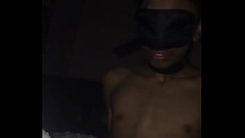 Hot tanned tied up boy gets dick sucked by blondie under bedsheet