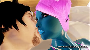 3d blue alien girl with small tits blows and fucks