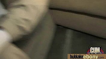 Hot ebony chick in interracial gangbang 1