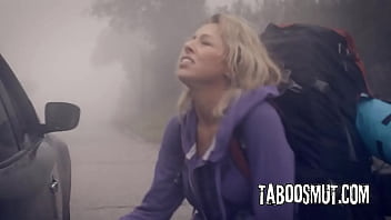 Blonde teen hitchhiker gets double penetrated by two strangers