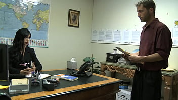 She takes his big white dick deep in her shaved pussy until he pulls out and sprays her tits white