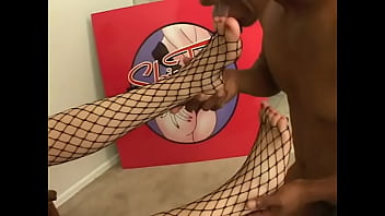 Black guy licks long legs of lecherous chick and then fucks her mouth