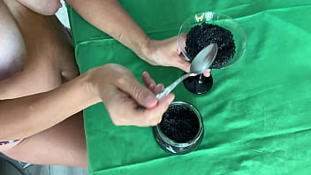 Mature stepmom milking her breeding bull balls food fetish