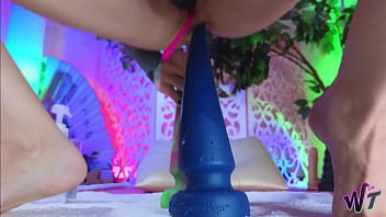 Incredible riding on two monster dildos