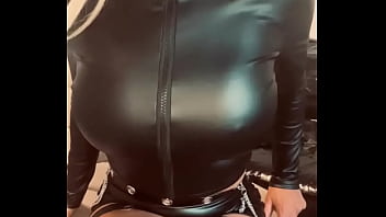 Latex blond girl posing