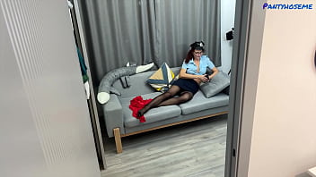 Home camera footage catches cheating redhead mature cop in uniform with black suspect fucking after she puts on uniform