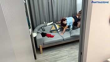 Home camera footage catches cheating redhead mature cop in uniform with black suspect fucking after she puts on uniform