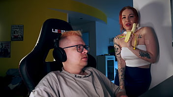 She wants my cock so bad she sucks it during my game