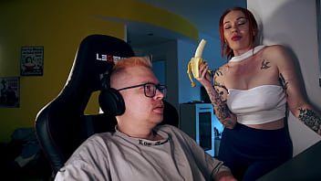She wants my cock so bad she sucks it during my game