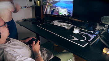 She wants my cock so bad she sucks it during my game