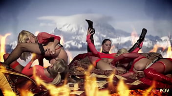 Even while flames surround them the dyke milfs can think of nothing but their aching cunts they get on their knees to rim their bums and wet their twats before taking their sex toy for pummeling