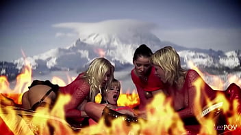 Even while flames surround them the dyke milfs can think of nothing but their aching cunts they get on their knees to rim their bums and wet their twats before taking their sex toy for pummeling