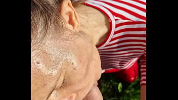 Fucked the wet girl in her little slobbery mouth in a hot summer day