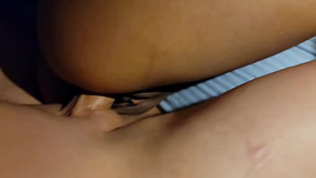 Pretty girl laughing during interracial quickie