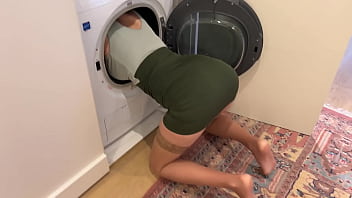 Stepson fucks stepmom while she's stuck in the washing machine