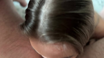 Blonde bombshell is fucked on sofa massive cum all over her bust