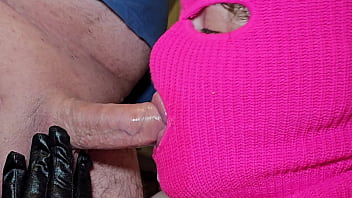 Blowjob with a silicone stick cum from the depths of the balls