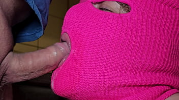 Blowjob with a silicone stick cum from the depths of the balls