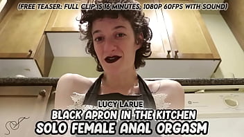 Black apron in the kitchen solo female anal orgasm