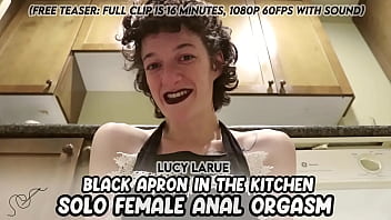 Black apron in the kitchen solo female anal orgasm