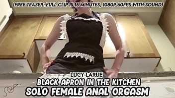 Black apron in the kitchen solo female anal orgasm