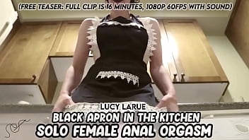 Black apron in the kitchen solo female anal orgasm