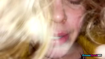 My slutty stepsister gets horny in the car sucks my cock and fingers her fat pussy in the car