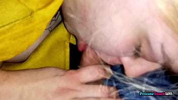 My slutty stepsister gets horny in the car sucks my cock and fingers her fat pussy in the car