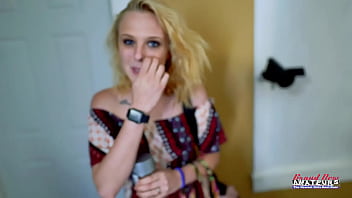 Petite blonde cutie bonnie wolf masturbates and sucks a hard cock