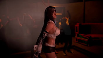 Lewd athletic tifa in rabbit costume entertains clients with erotic dance