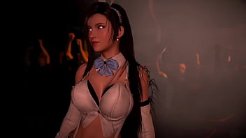 Lewd athletic tifa in rabbit costume entertains clients with erotic dance
