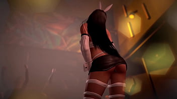 Lewd athletic tifa in rabbit costume entertains clients with erotic dance
