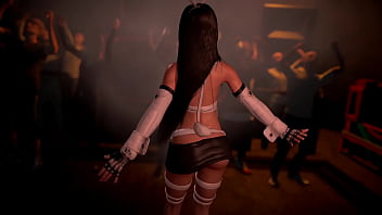 Lewd athletic tifa in rabbit costume entertains clients with erotic dance