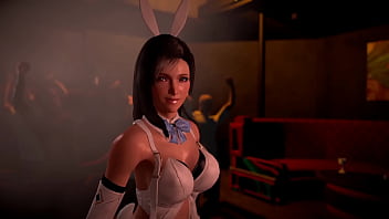 Lewd athletic tifa in rabbit costume entertains clients with erotic dance