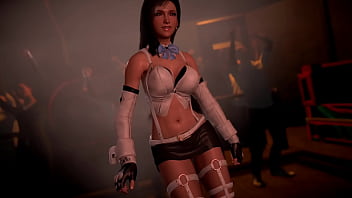 Lewd athletic tifa in rabbit costume entertains clients with erotic dance