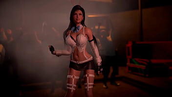 Lewd athletic tifa in rabbit costume entertains clients with erotic dance