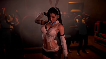 Lewd athletic tifa in rabbit costume entertains clients with erotic dance