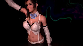 Lewd athletic tifa in rabbit costume entertains clients with erotic dance