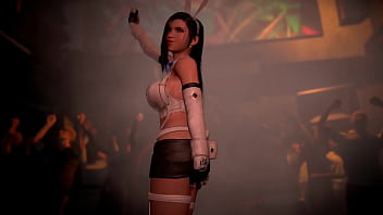 Lewd athletic tifa in rabbit costume entertains clients with erotic dance