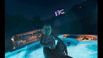 Giant tits blonde college girl jerks until cum player in videogame