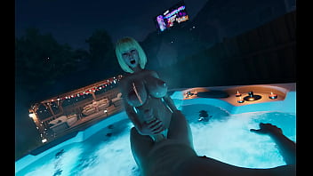 Giant tits blonde college girl jerks until cum player in videogame