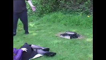 Claire gets stripped to stockings & spanked at campsite Claire gets stripped to stockings & spanked at campsite