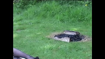 Claire gets stripped to stockings & spanked at campsite