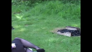 Claire gets stripped to stockings & spanked at campsite