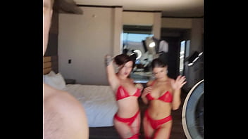 Beautiful strippers sharing big cock in hot threesome