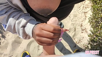 Pregnant woman is abandoned by her husband and masturbates a stranger on the beach without him knowing until she gets all the milk out like a nymphomaniac and even lets him touch her big breasts