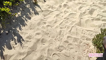 Pregnant woman is abandoned by her husband and masturbates a stranger on the beach without him knowing until she gets all the milk out like a nymphomaniac and even lets him touch her big breasts